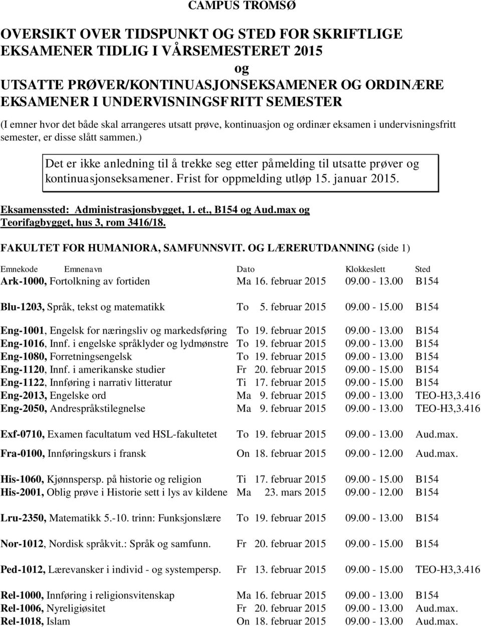 i engelske språklyder lydmønstre To 19. februar 2015 09.00-13.00 B154 Eng-1080, Forretningsengelsk To 19. februar 2015 09.00-13.00 B154 Eng-1120, Innf. i amerikanske studier Fr 20. februar 2015 09.00-15.