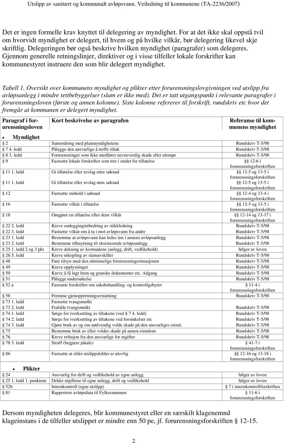 Gjennom generelle retningslinjer, direktiver og i visse tilfeller lokale forskrifter kan kommunestyret instruere den som blir delegert myndighet. Tabell 1.