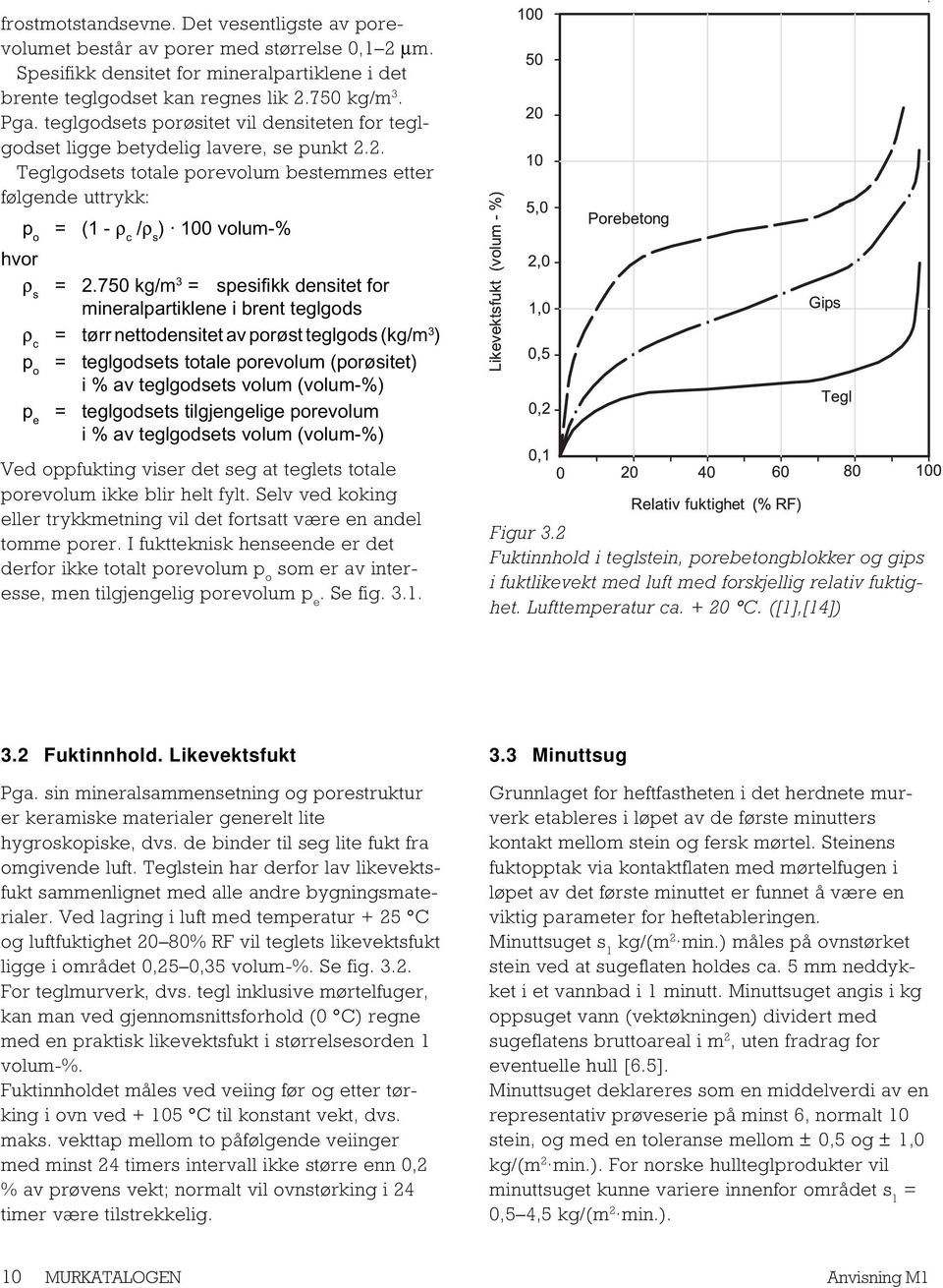 750 kg/m 3 = spesifikk densitet for mineralpartiklene i brent teglgods ρ c = tørr nettodensitet av porøst teglgods (kg/m 3 ) p o = teglgodsets totale porevolum (porøsitet) i % av teglgodsets volum