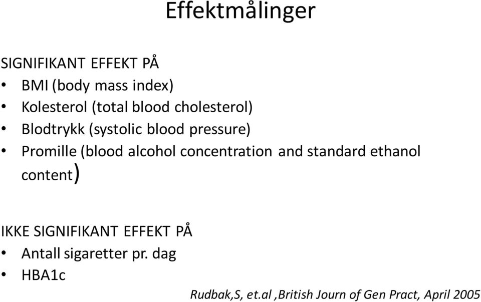 concentration and standard ethanol content) IKKE SIGNIFIKANT EFFEKT PÅ Antall