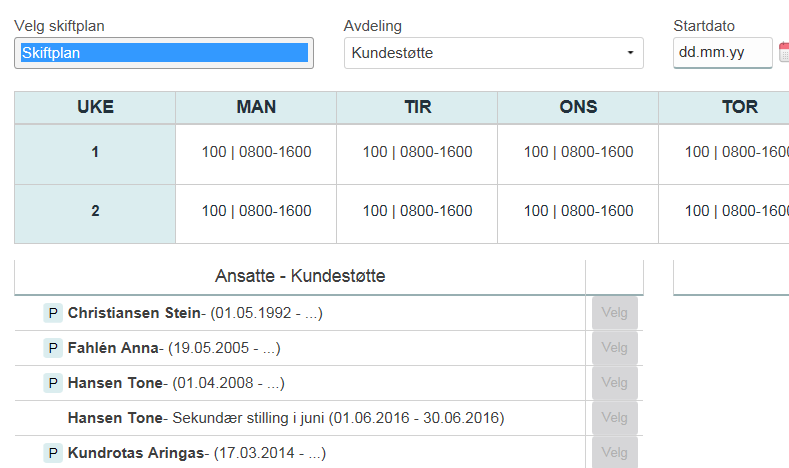 8. Forbedret skiftplan tildeling i minwintid Dersom man bruker flerstilling vil primærstillinger nå bli markert med «P» i skiftplan tildeling i minwintid.