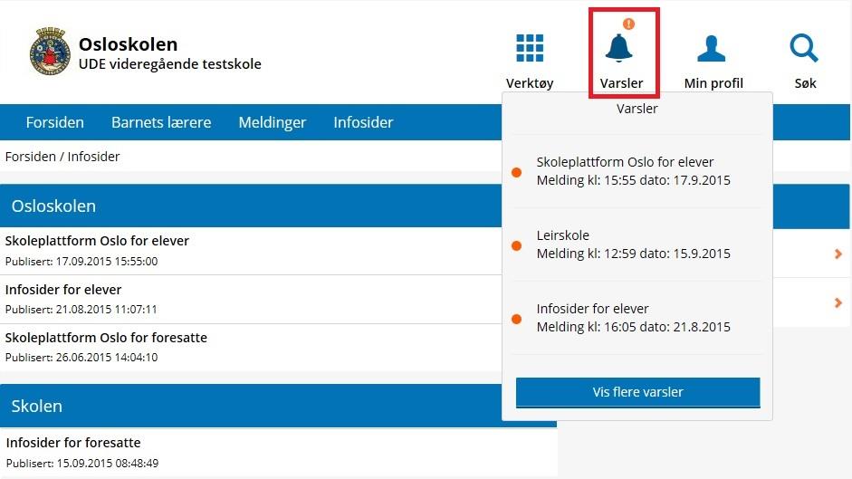 publisert innhold i en infoside, eller når