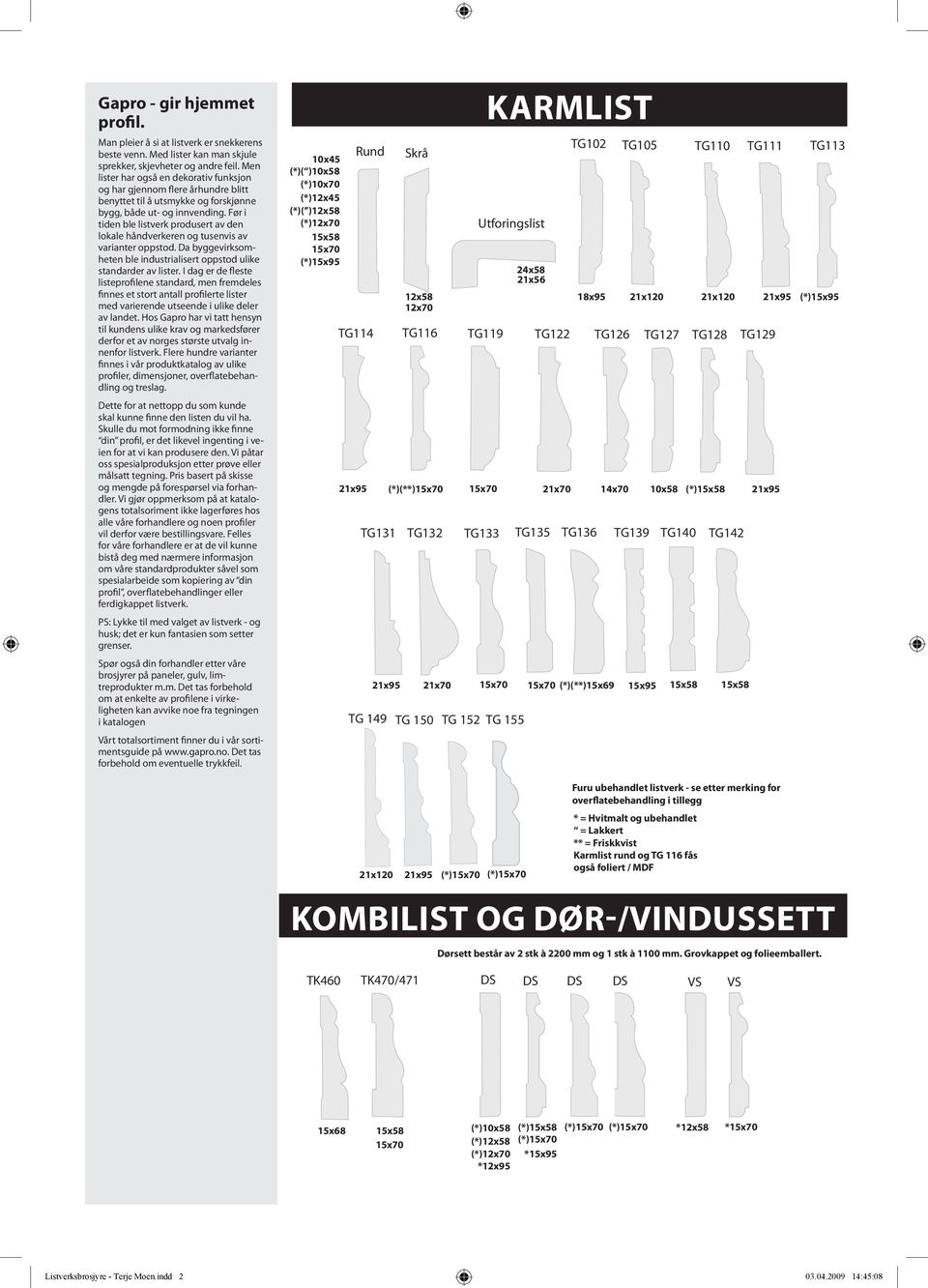 Før i tiden ble listverk produsert av den lokale håndverkeren og tusenvis av varianter oppstod. Da byggevirksomheten ble industrialisert oppstod ulike standarder av lister.