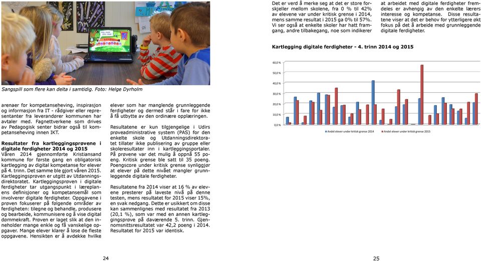 Disse resultatene viser at det er behov for ytterligere økt fokus på det å arbeide med grunnleggende digitale ferdigheter. Kartlegging digitale ferdigheter - 4.