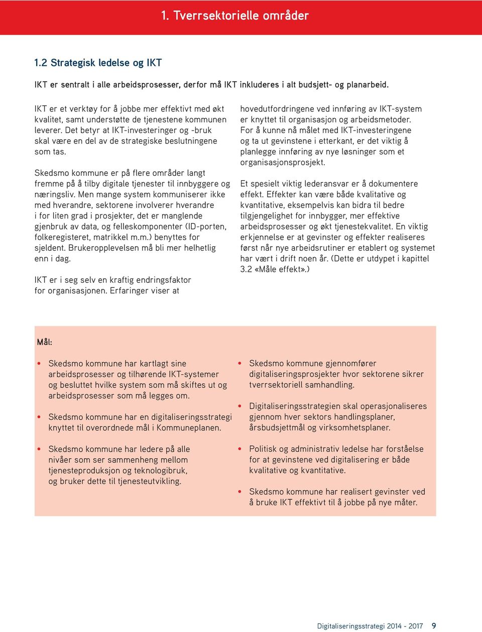 Det betyr at IKT-investeringer og -bruk skal være en del av de strategiske beslutningene som tas.