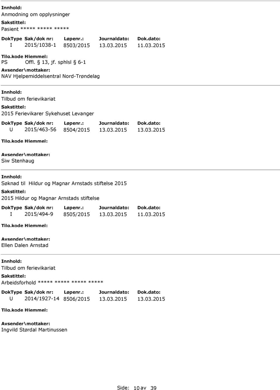 Magnar Arnstads stiftelse 2015 2015 Hildur og Magnar Arnstads stiftelse 2015/494-9 8505/2015 Ellen Dalen Arnstad