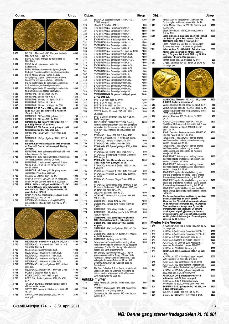 BC, Drachm, Athena/ I 728 STORBRITANNIA. Sovereign 1890 kv. 1+. 1 Bull, kv. 1/1+. I 729 STORBRITANNIA. Sovereign 1 kv. 01. 1 x 789 Gresk didrakme Sicilia-Gela, ca. 490/85-480/75 0 I 730 STORBRITANNIA.