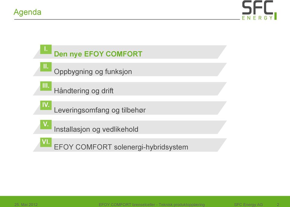 Leveringsomfang og tilbehør Installasjon og vedlikehold EFOY