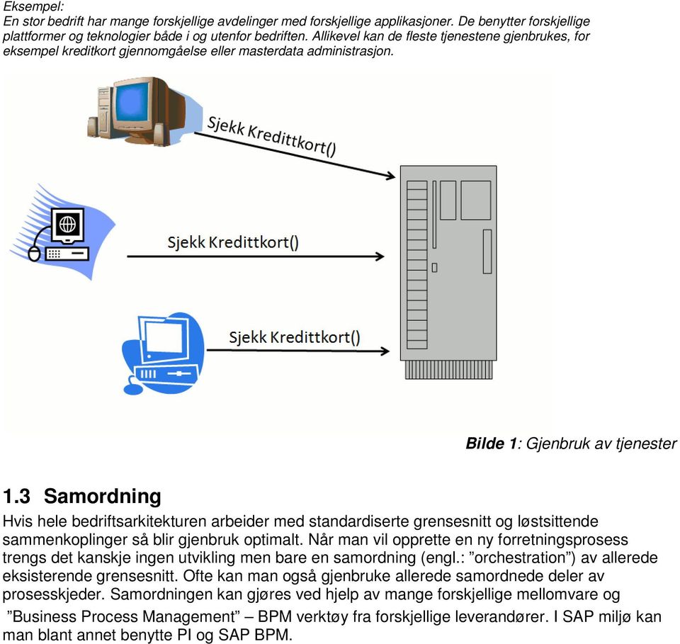 3 Samordning Hvis hele bedriftsarkitekturen arbeider med standardiserte grensesnitt og løstsittende sammenkoplinger så blir gjenbruk optimalt.