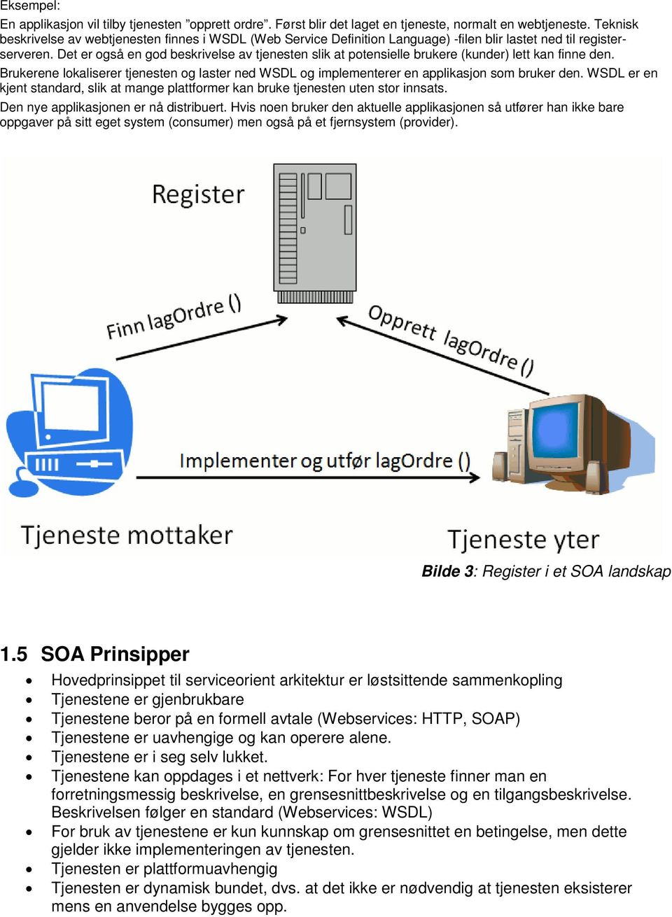 Det er også en god beskrivelse av tjenesten slik at potensielle brukere (kunder) lett kan finne den. Brukerene lokaliserer tjenesten og laster ned WSDL og implementerer en applikasjon som bruker den.