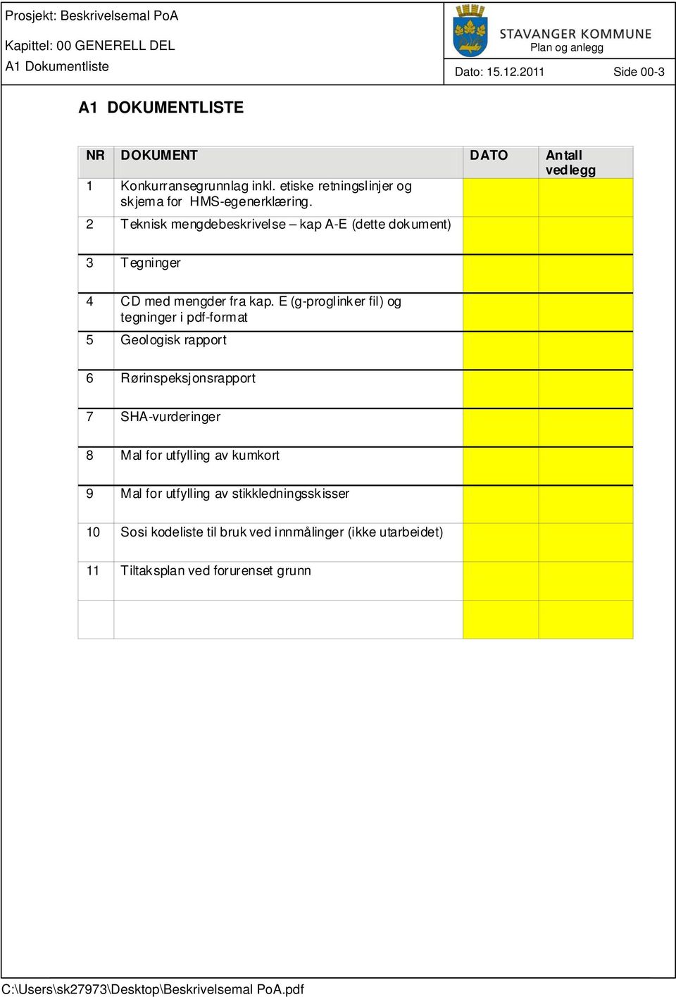 2 Teknisk mengdebeskrivelse kap A-E (dette dokument) 3 Tegninger 4 CD med mengder fra kap.