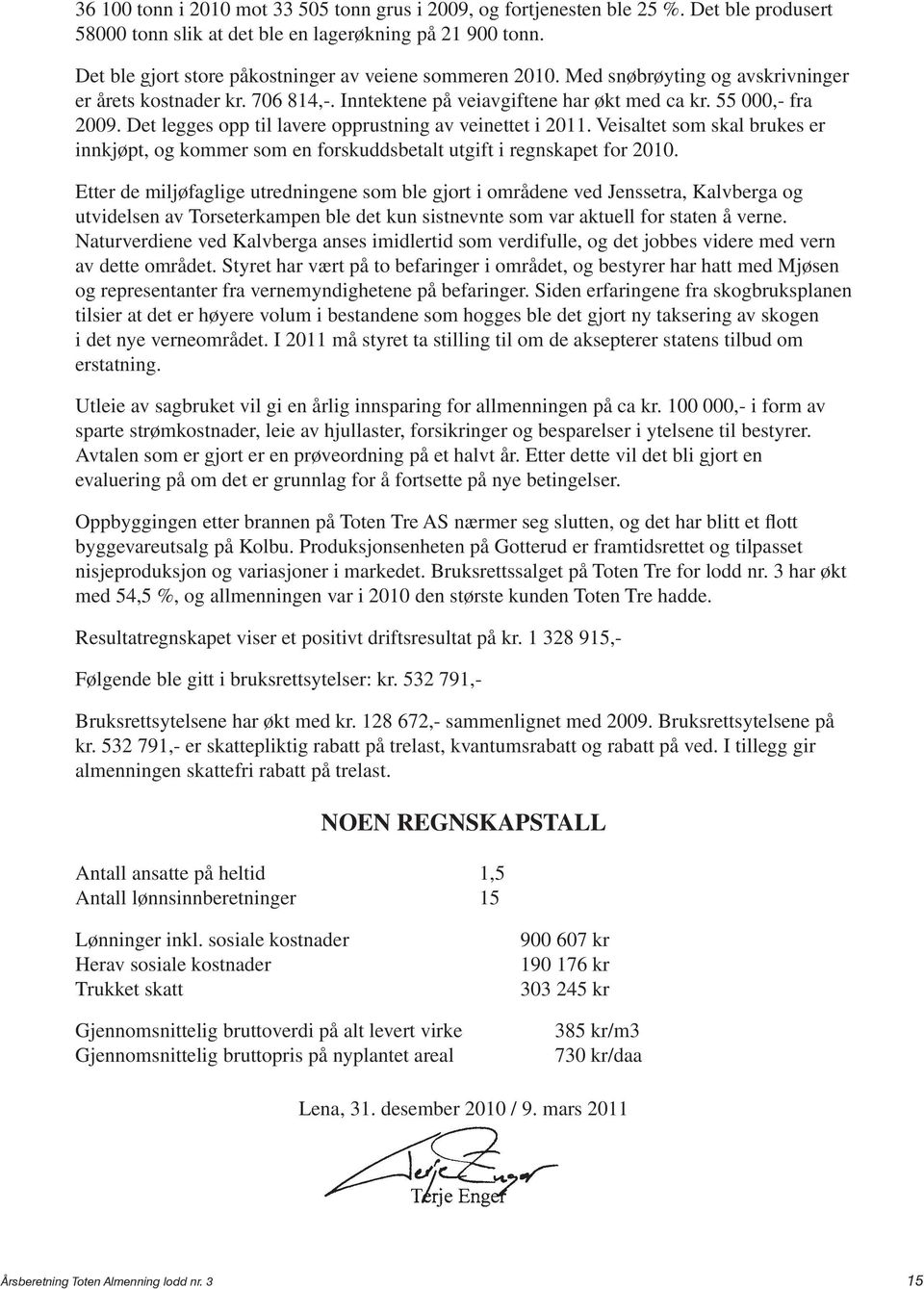 Det legges opp til lavere opprustning av veinettet i 2011. Veisaltet som skal brukes er innkjøpt, og kommer som en forskuddsbetalt utgift i regnskapet for 2010.