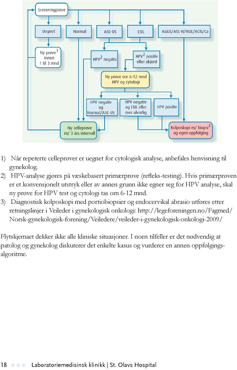 3) Diagnostisk kolposkopi med portiobiopsier og endocervikal abrasio utføres etter retningslinjer i Veileder i gynekologisk onkologi: http://legeforeningen.