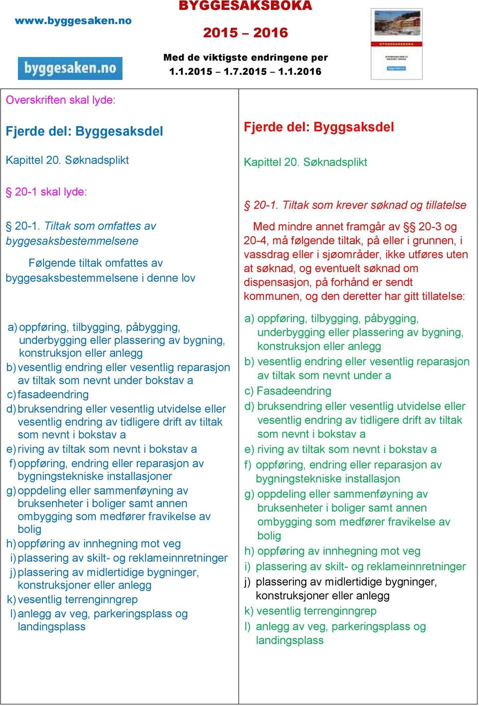 konstruksjon eller anlegg b) vesentlig endring eller vesentlig reparasjon av tiltak som nevnt under bokstav a c) fasadeendring d) bruksendring eller vesentlig utvidelse eller vesentlig endring av