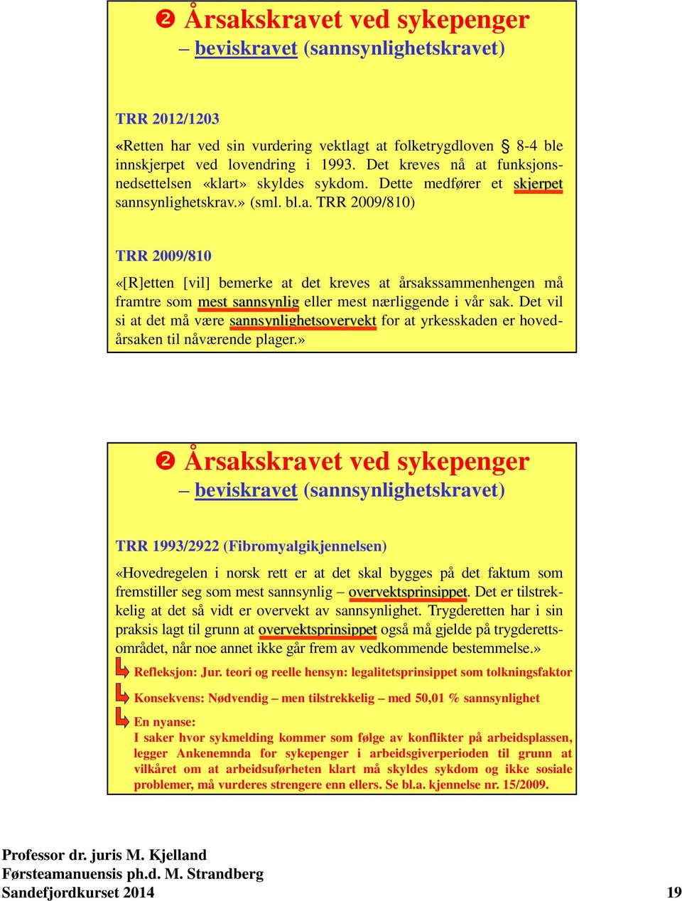 Det vil si at det må være sannsynlighetsovervekt for at yrkesskaden er hovedårsaken til nåværende plager.