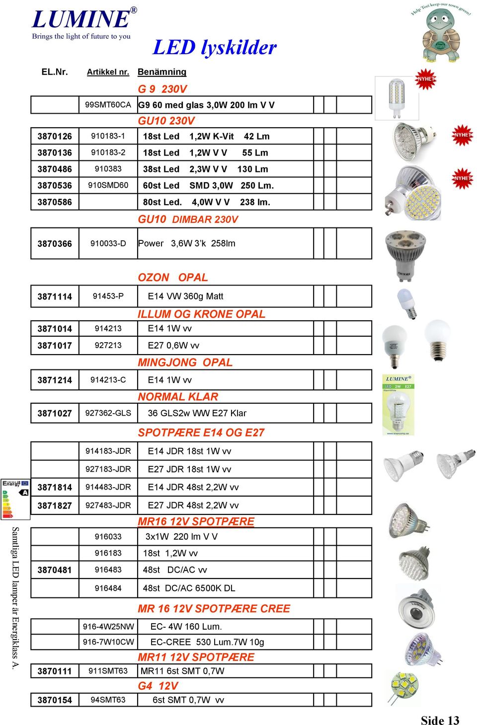 3870536 910SMD60 60st Led SMD 3,0W 250 Lm. 3870586 80st Led. 4,0W V V 238 lm.