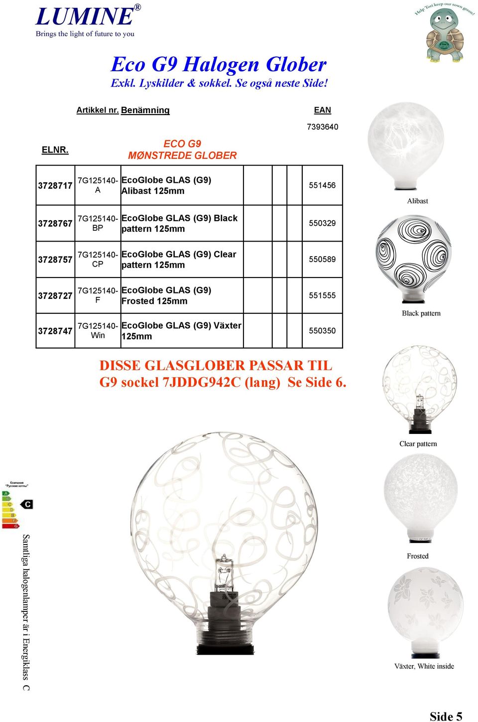 3728757 7G125140- CP EcoGlobe GLAS (G9) Clear pattern 125 550589 3728727 3728747 7G125140- F 7G125140- Win EcoGlobe GLAS (G9) Frosted 125 EcoGlobe GLAS