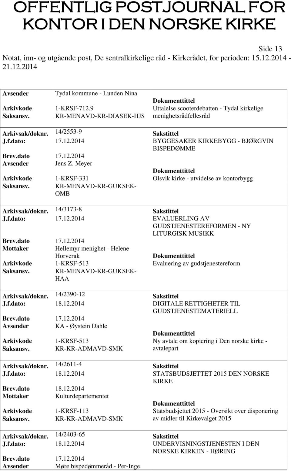 KR-MENAVD-KR-GUKSEK- OMB Arkivsak/doknr. 14/3173-8 Sakstittel J.f.dato: 17.12.