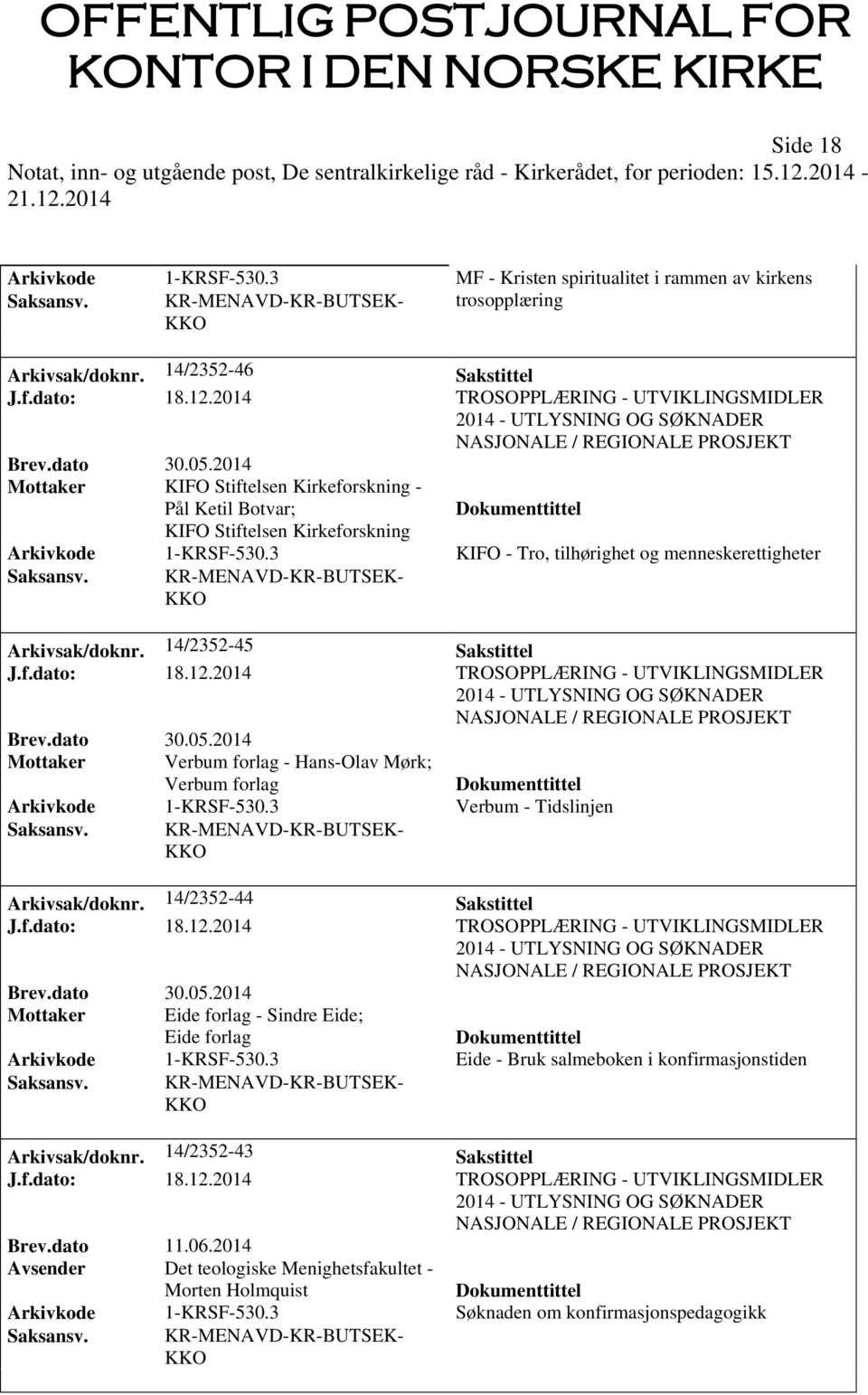 14/2352-45 Sakstittel Brev.dato 30.05.2014 Mottaker Verbum forlag - Hans-Olav Mørk; Verbum forlag Arkivkode 1-KRSF-530.3 Verbum - Tidslinjen Arkivsak/doknr. 14/2352-44 Sakstittel Brev.dato 30.05.2014 Mottaker Eide forlag - Sindre Eide; Eide forlag Arkivkode 1-KRSF-530.