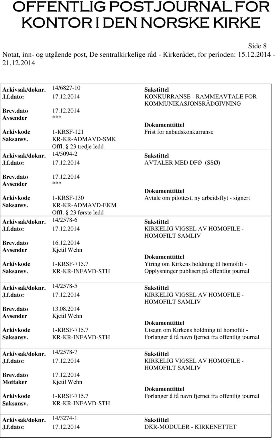 2014 AVTALER MED DFØ (SSØ) Avsender *** Arkivkode 1-KRSF-130 Avtale om pilottest, ny arbeidsflyt - signert Saksansv. KR-KR-ADMAVD-EKM Offl. 23 første ledd Arkivsak/doknr. 14/2578-6 Sakstittel J.f.dato: 17.