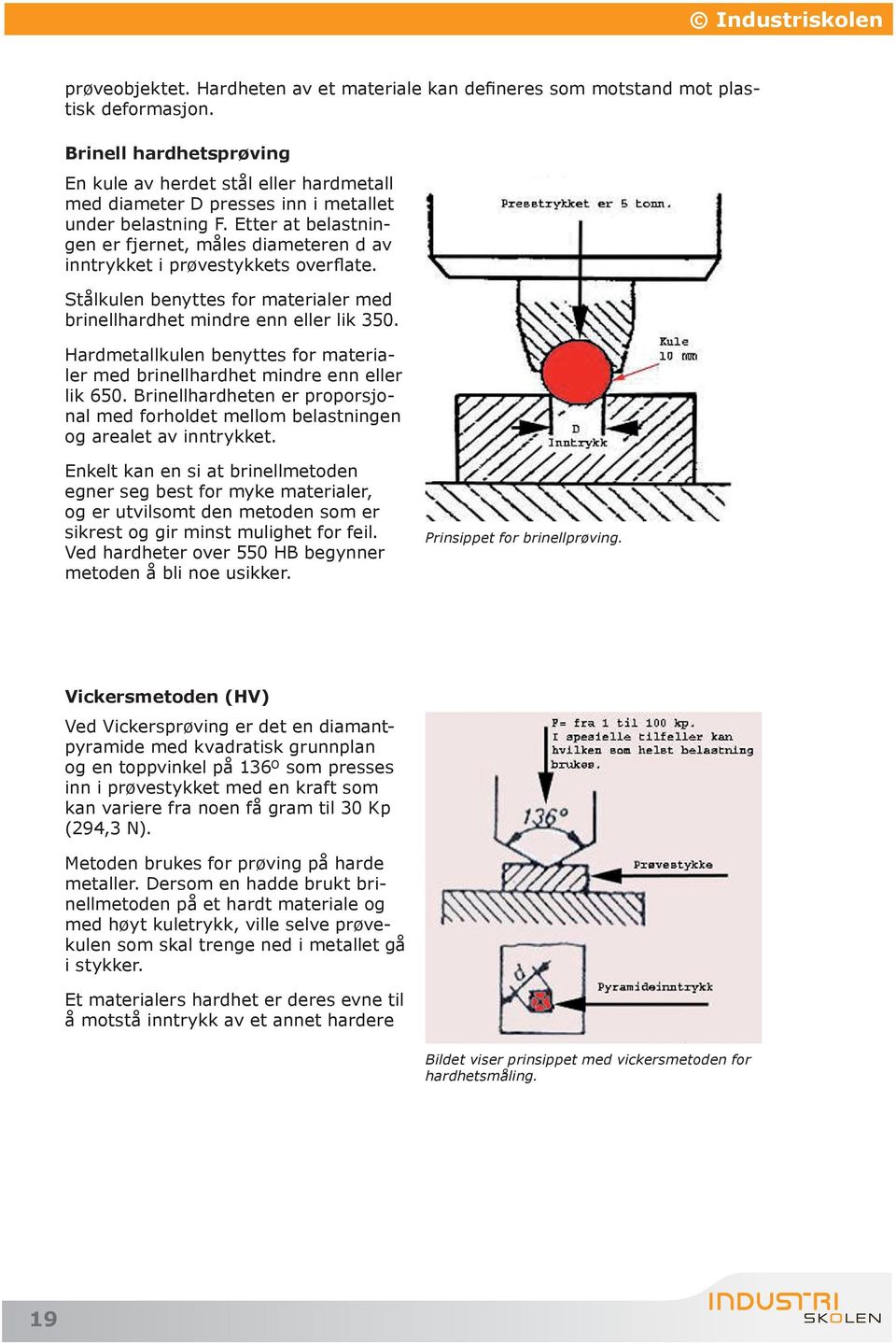 Etter at belastningen er fjernet, måles diameteren d av inntrykket i prøvestykkets overflate. Stålkulen benyttes for materialer med brinellhardhet mindre enn eller lik 350.