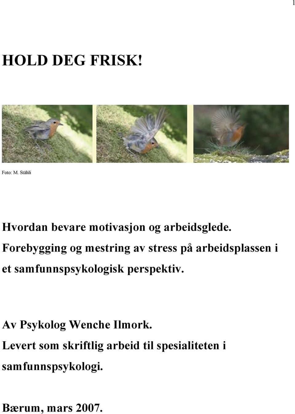 Forebygging og mestring av stress på arbeidsplassen i et