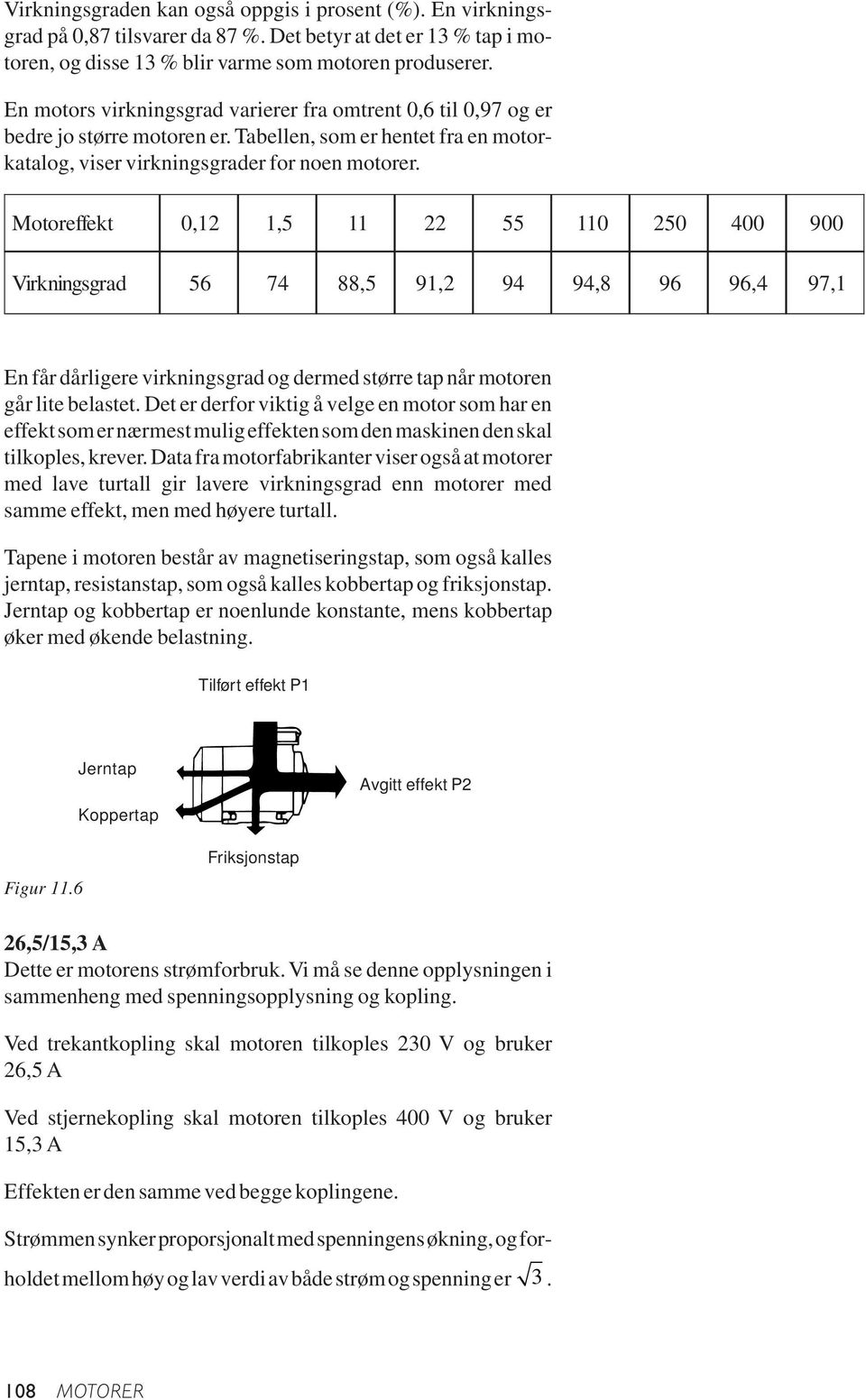 Motoreffekt 0,12 1, 5 11 22 55 110 250 400 900 Virkningsgrad 56 74 88, 5 91, 2 94 94, 8 96 96, 4 97, 1 En får dårligere virkningsgrad og dermed større tap når motoren går lite belastet.