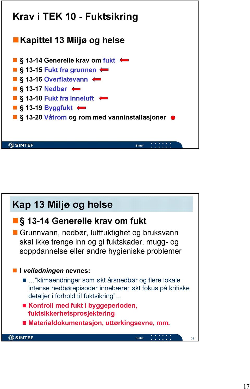 og gi fuktskader, mugg- og soppdannelse eller andre hygieniske problemer I veiledningen nevnes: klimaendringer som økt årsnedbør og flere lokale intense nedbørepisoder