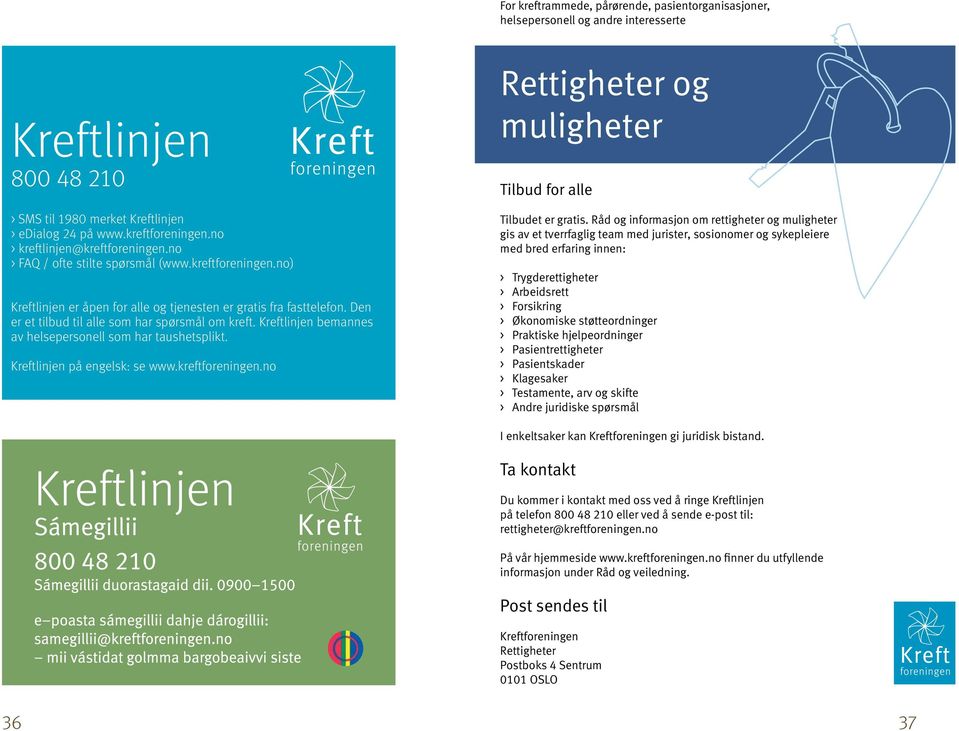 Den er et tilbud til alle som har spørsmål om kreft. Kreftlinjen bemannes av helsepersonell som har taushetsplikt. Kreftlinjen på engelsk: se www.kreftforeningen.