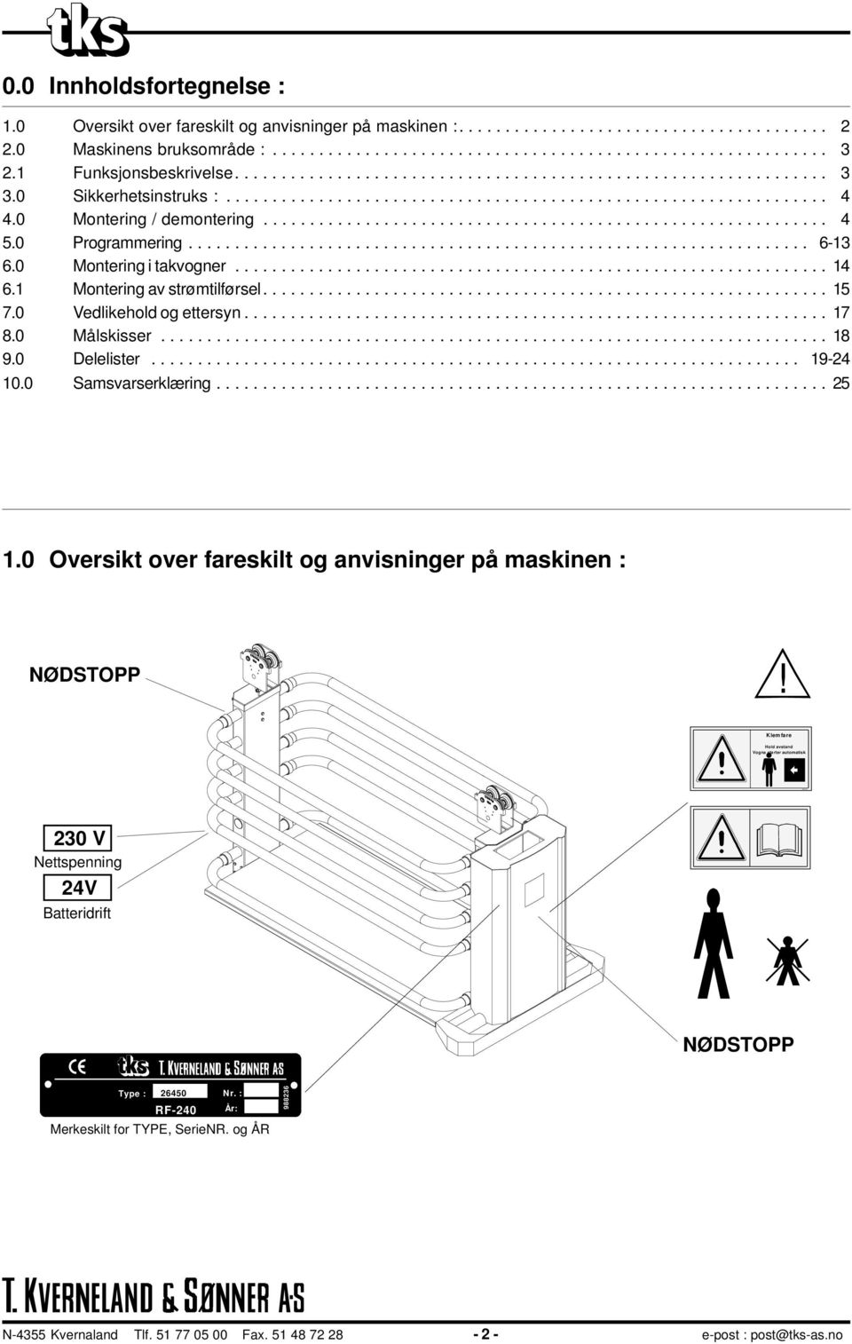 0 Montering / demontering............................................................. 4 5.0 Programmering................................................................... 6-13 6.