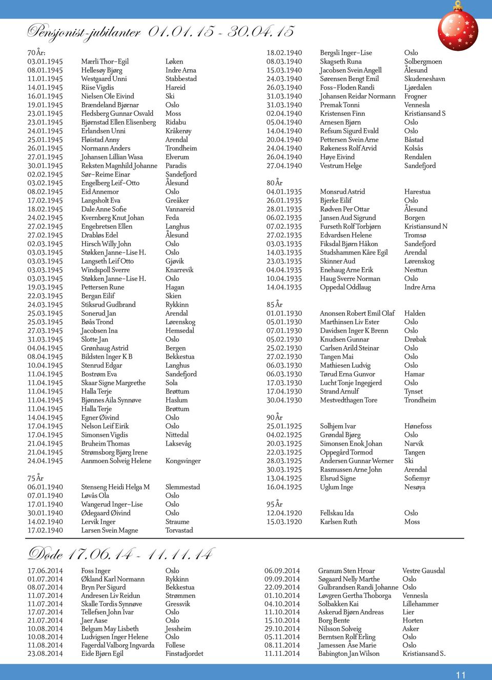 01.1945 Johansen Lillian Wasa Elverum 30.01.1945 Reksten Magnhild Johanne Paradis 02.02.1945 Sør-Reime Einar Sandefjord 03.02.1945 Engelberg Leif-Otto Ålesund 08.02.1945 Eid Annemor Oslo 17.02.1945 Langsholt Eva Greåker 18.