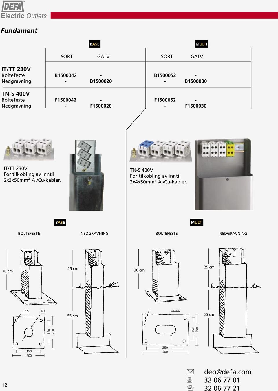 Al/Cu-kabler. TN-S 400V For tilkobling av inntil 2x4x50mm 2 Al/Cu-kabler.