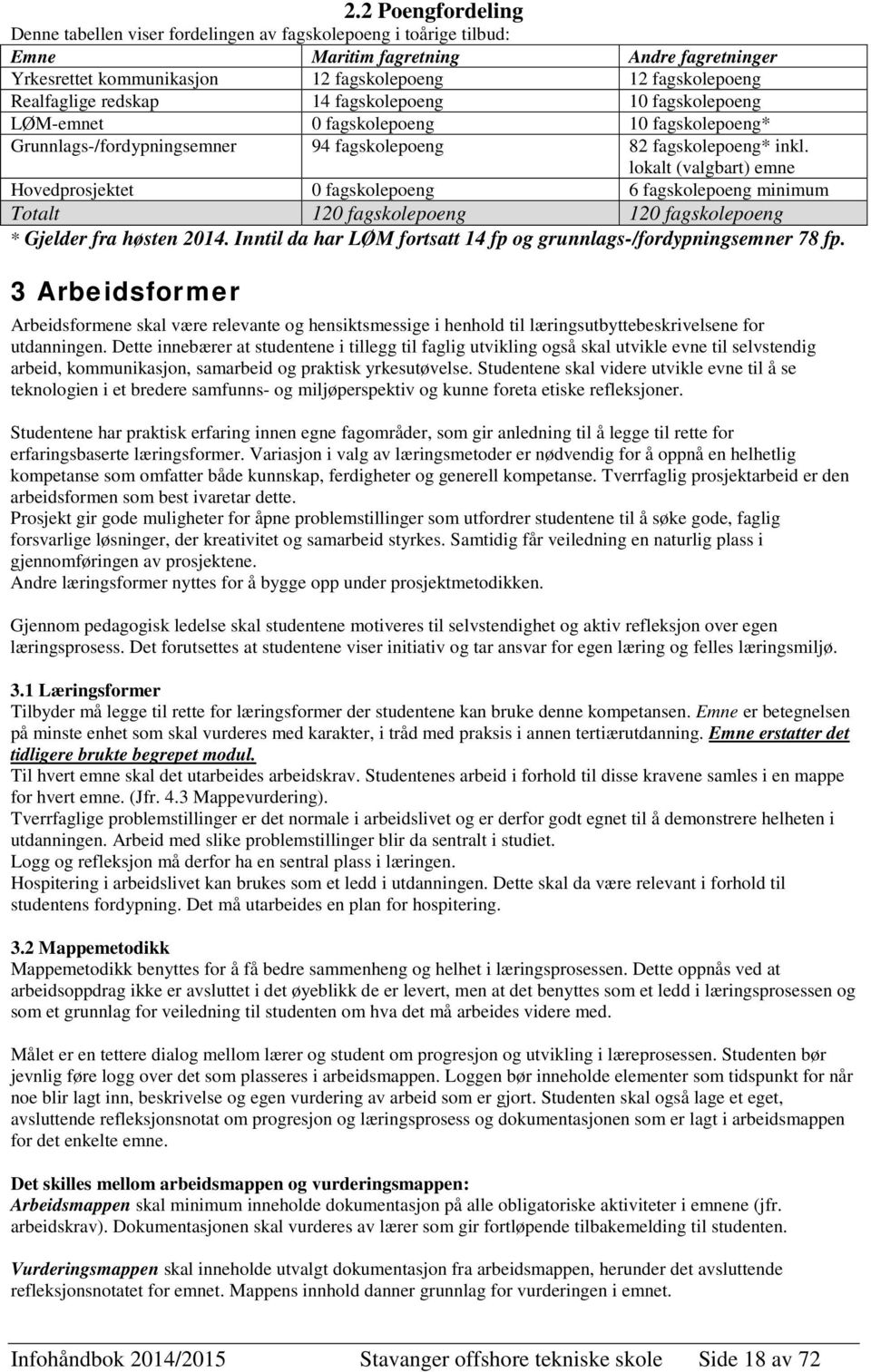 lokalt (valgbart) emne Hovedprosjektet 0 fagskolepoeng 6 fagskolepoeng minimum Totalt 120 fagskolepoeng 120 fagskolepoeng * Gjelder fra høsten 2014.