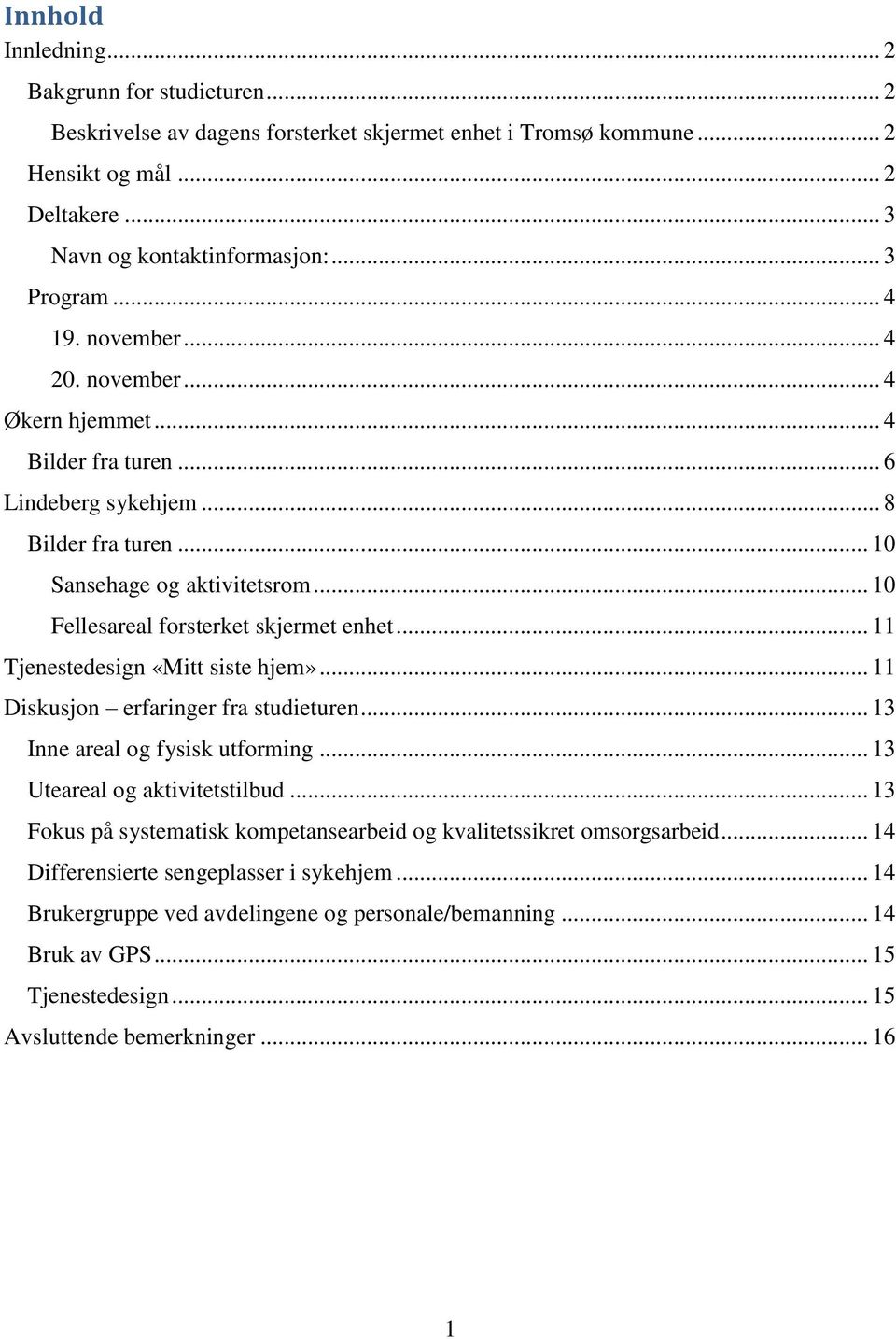 .. 11 Tjenestedesign «Mitt siste hjem»... 11 Diskusjon erfaringer fra studieturen... 13 Inne areal og fysisk utforming... 13 Uteareal og aktivitetstilbud.