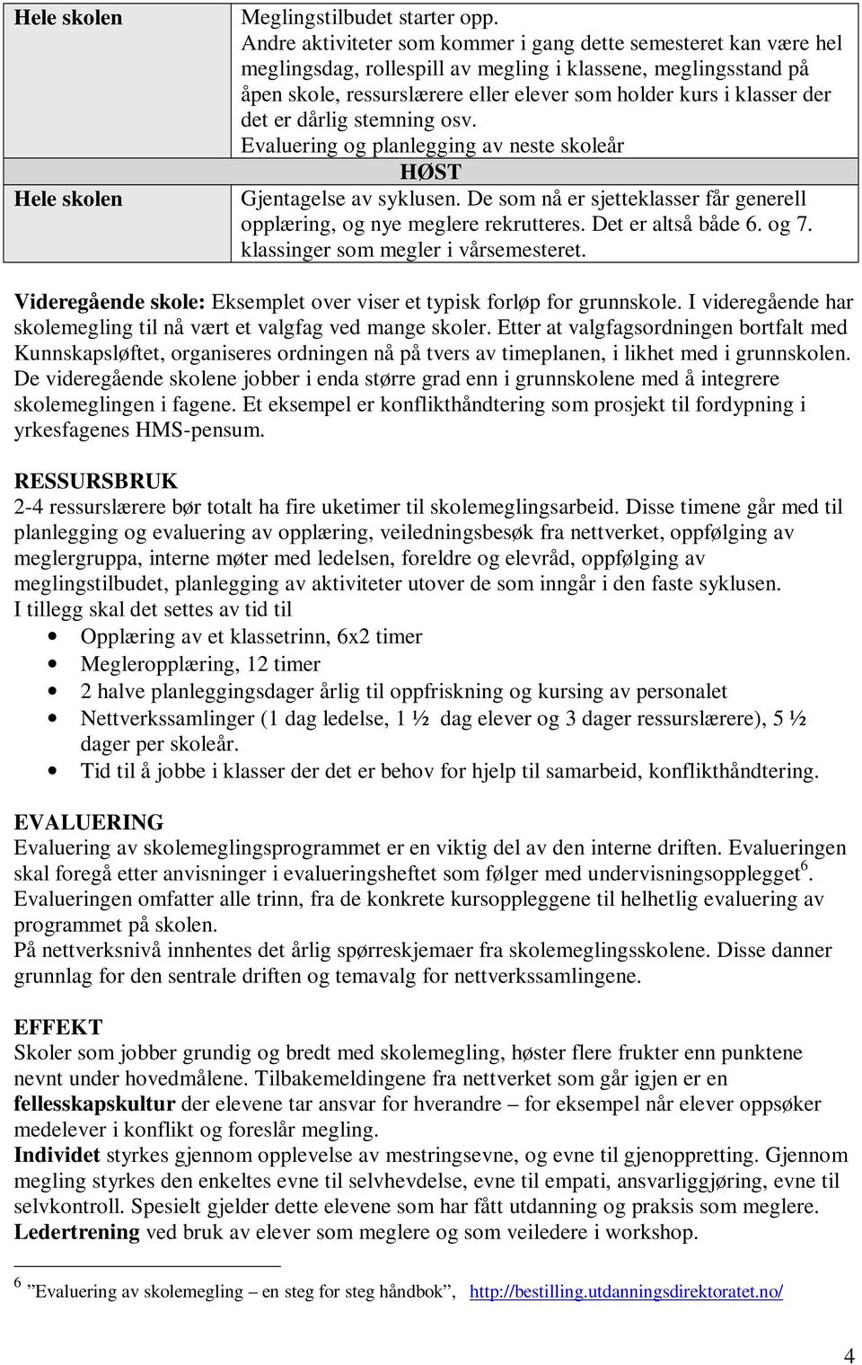 det er dårlig stemning osv. Evaluering og planlegging av neste skoleår HØST Gjentagelse av syklusen. De som nå er sjetteklasser får generell opplæring, og nye meglere rekrutteres. Det er altså både 6.