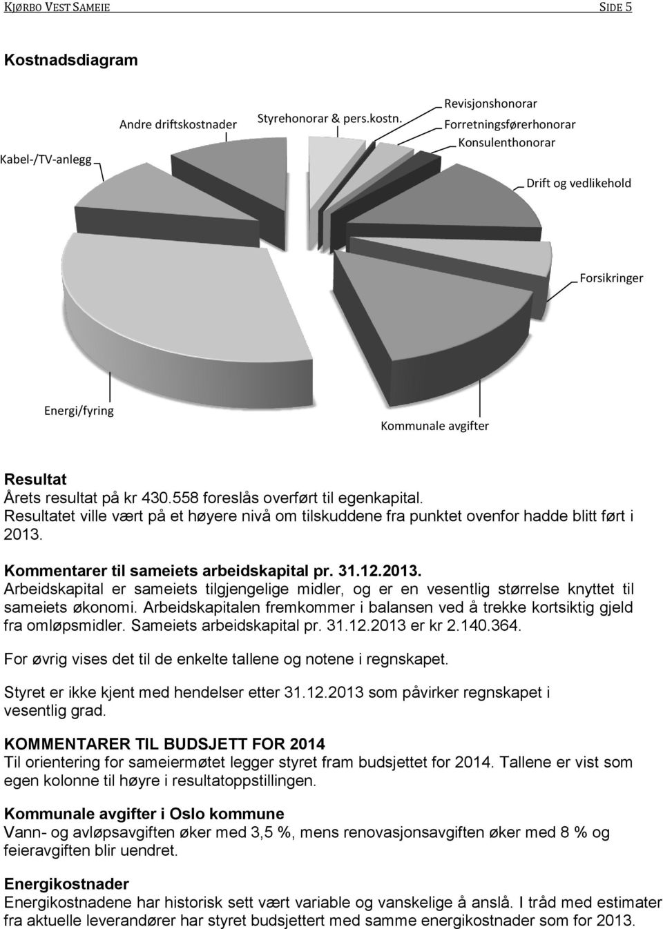 558 foreslås overført til egenkapital. Resultatet ville vært på et høyere nivå om tilskuddene fra punktet ovenfor hadde blitt ført i 2013.