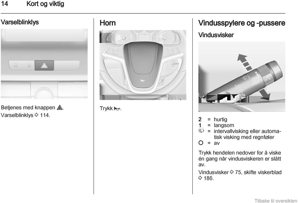 2 = hurtig 1 = langsom P = intervallvisking eller automatisk visking med regnføler