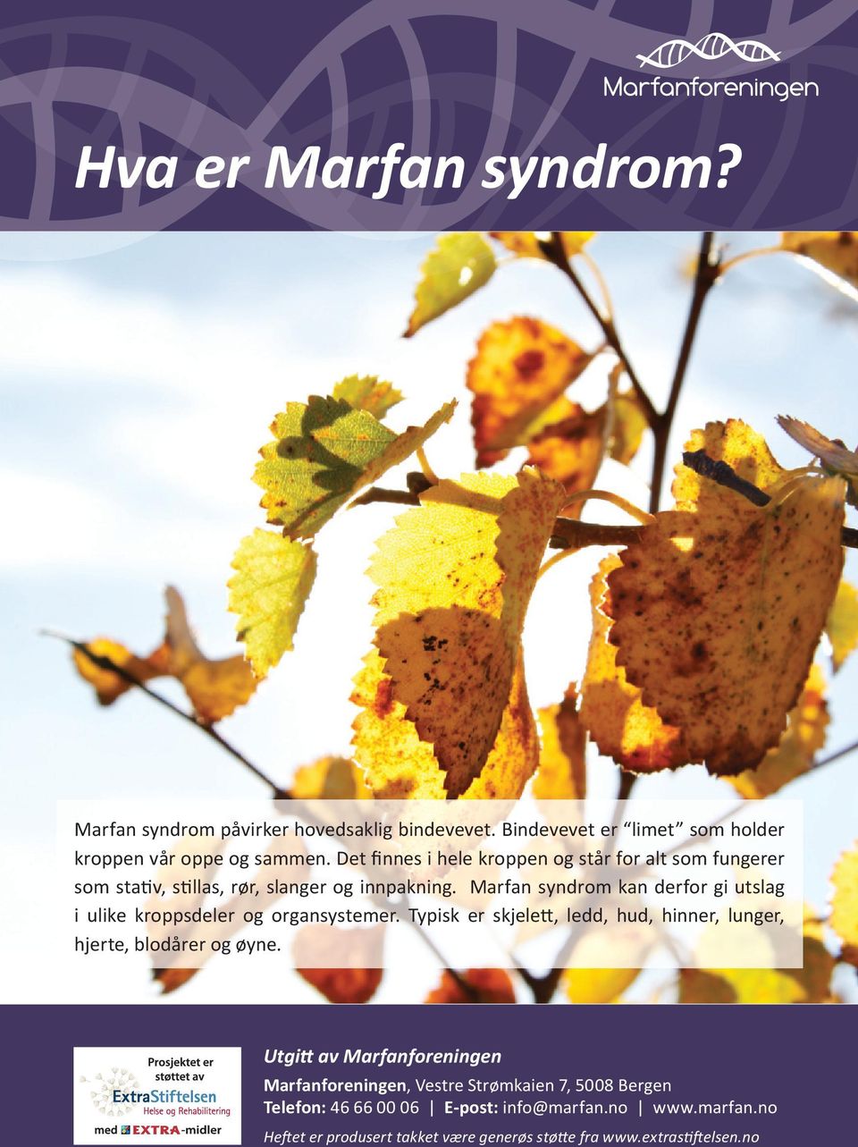 Marfan syndrom kan derfor gi utslag i ulike kroppsdeler og organsystemer. Typisk er skjelett, ledd, hud, hinner, lunger, hjerte, blodårer og øyne.
