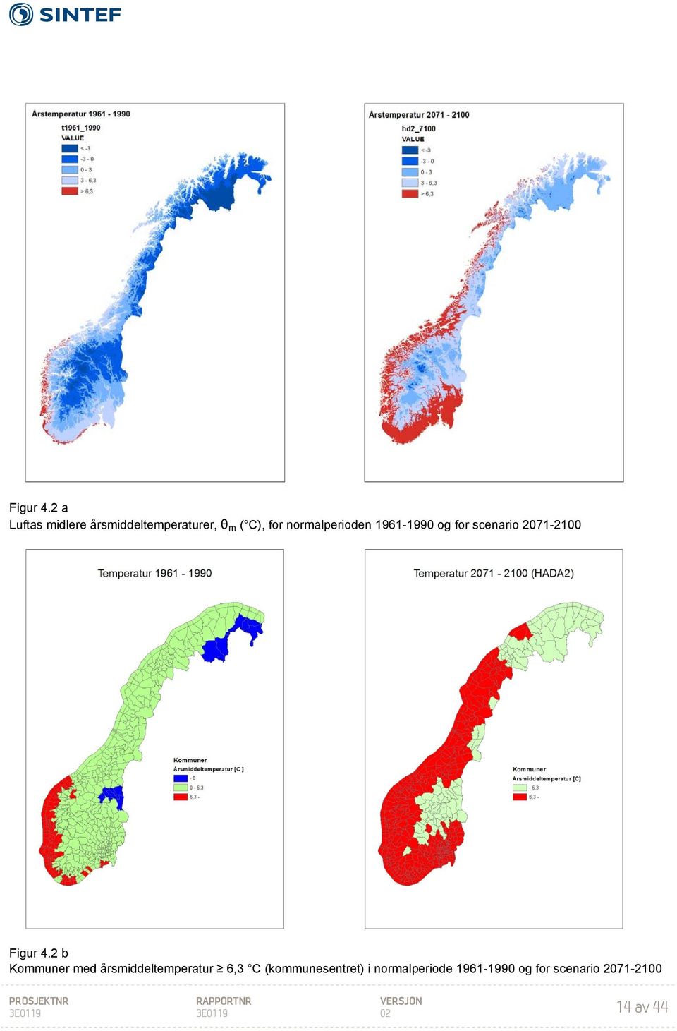 normalperioden 1961-1990 og for scenario 2071-2100 2 b