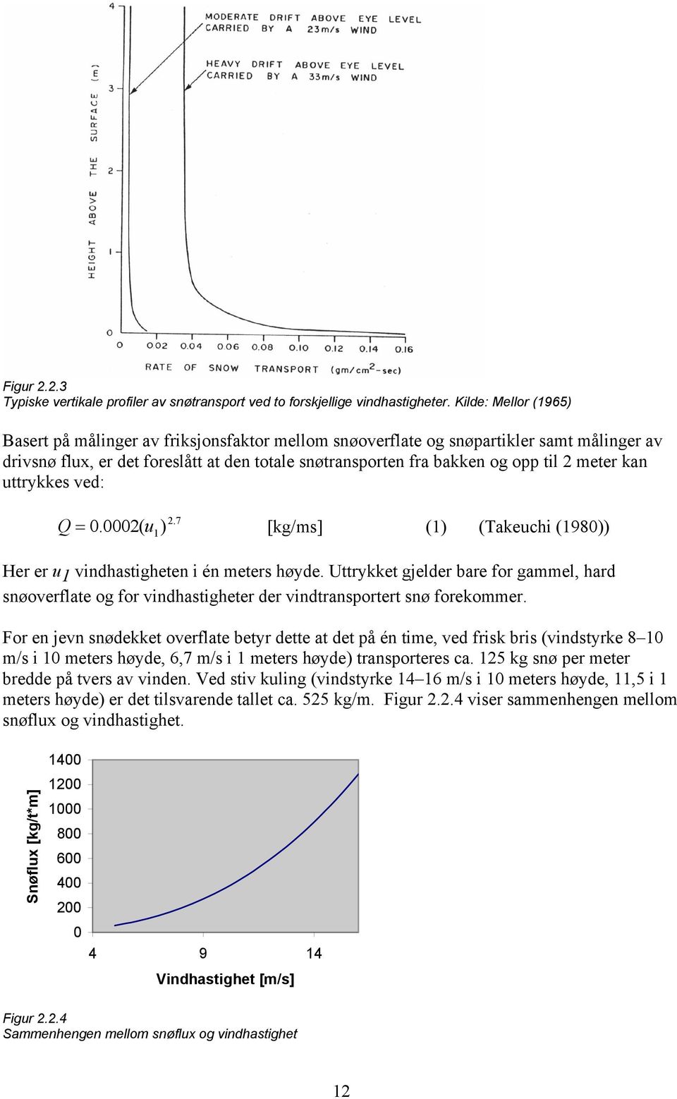 meter kan uttrykkes ved: 2.7 Q = 0.0002( u [kg/ms] (1) (Takeuchi (1980)) 1) Her er u 1 vindhastigheten i én meters høyde.