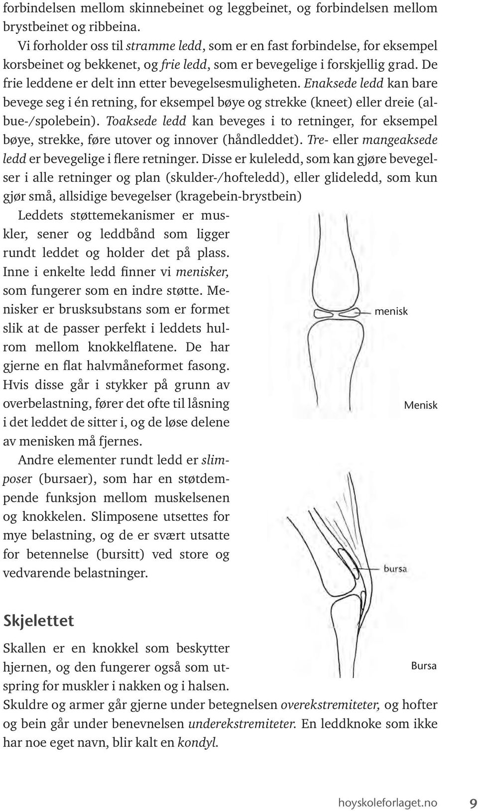 De frie leddene er delt inn etter bevegelsesmuligheten. Enaksede ledd kan bare bevege seg i én retning, for eksempel bøye og strekke (kneet) eller dreie (albue-/spolebein).