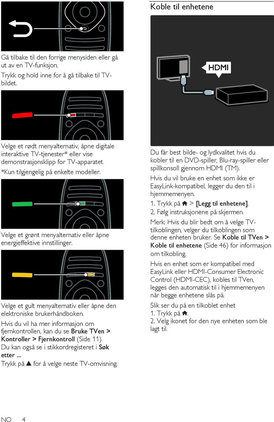 Velge et grønt menyalternativ eller åpne energieffektive innstillinger. Velge et gult menyalternativ eller åpne den elektroniske brukerhåndboken.