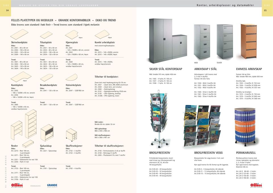 2021 120 x 100/80 x 60 cm, venstre Art. 2022 120 x 100/80 x 60 cm, høyre Kombi arbeidsplate med avlastning/besøksplass Art. 2015 140 x 95/80, venstre Art. 2016 140 x 95/80, høyre Art.