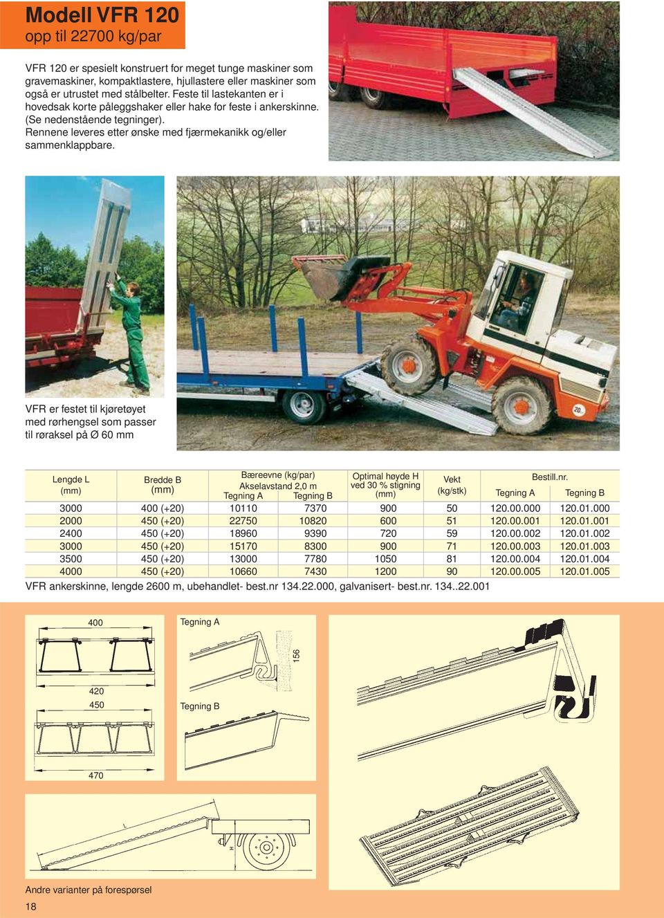 VFR er festet til kjøretøyet med rørhengsel som passer til røraksel på Ø mm æreevne (kg/par) Lengde L redde Optimal høyde H estill.nr.