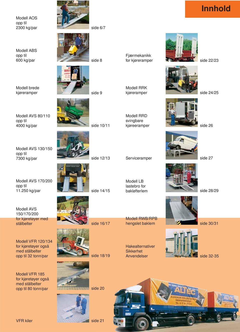 250 kg/par side 14/15 Modell L lastebro for bakløfterlem side 28/29 Modell AVS 150/1/200 for kjøretøyer med stålbelter side 16/17 Modell RW/RP hengslet baklem side 30/31 Modell VFR 120/134 for