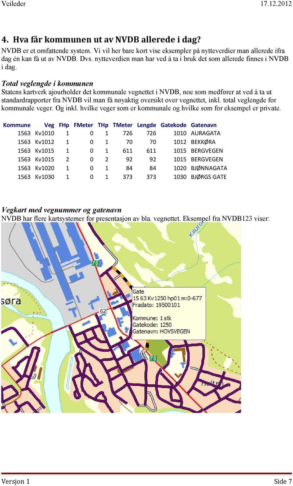Total veglengde i kommunen Statens kartverk ajourholder det kommunale vegnettet i NVDB, noe som medfører at ved å ta ut standardrapporter fra NVDB vil man få nøyaktig oversikt over vegnettet, inkl.