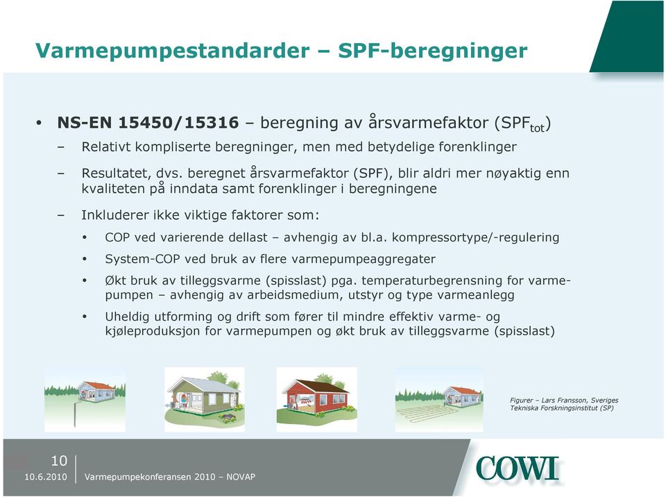 temperaturbegrensning for varmepumpen avhengig av arbeidsmedium, utstyr og type varmeanlegg Uheldig utforming og drift som fører til mindre effektiv varme- og kjøleproduksjon for varmepumpen og økt