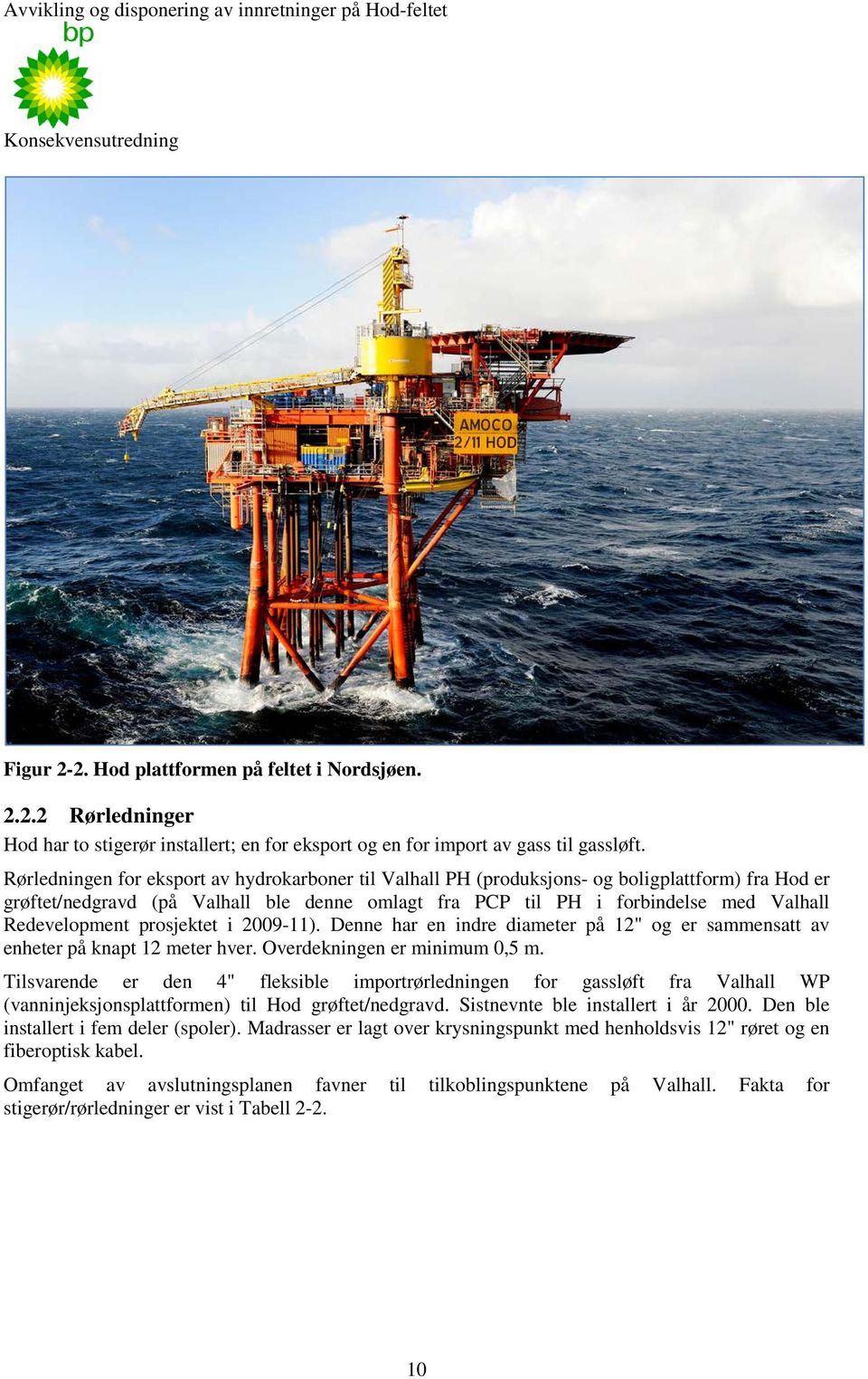 Redevelopment prosjektet i 2009-11). Denne har en indre diameter på 12" og er sammensatt av enheter på knapt 12 meter hver. Overdekningen er minimum 0,5 m.