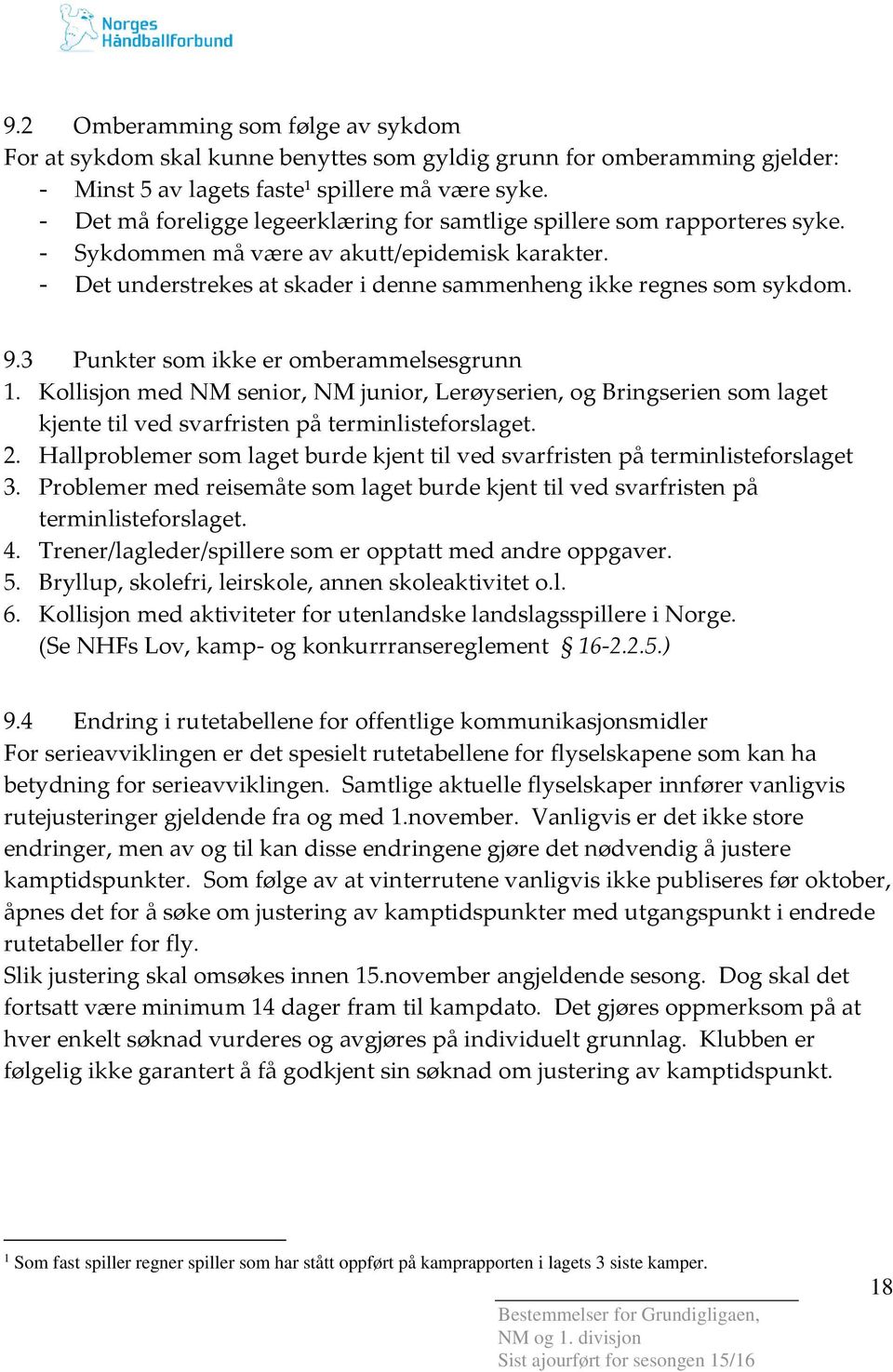 3 Punkter som ikke er omberammelsesgrunn 1. Kollisjon med NM senior, NM junior, Lerøyserien, og Bringserien som laget kjente til ved svarfristen på terminlisteforslaget. 2.