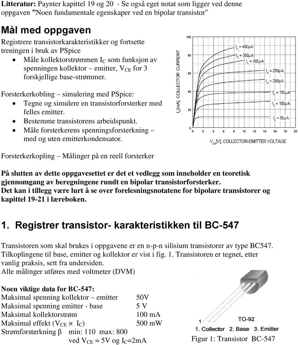 Forsterkerkobling simulering med PSpice: egne og simulere en transistorforsterker med felles emitter. Bestemme transistorens arbeidspunkt.